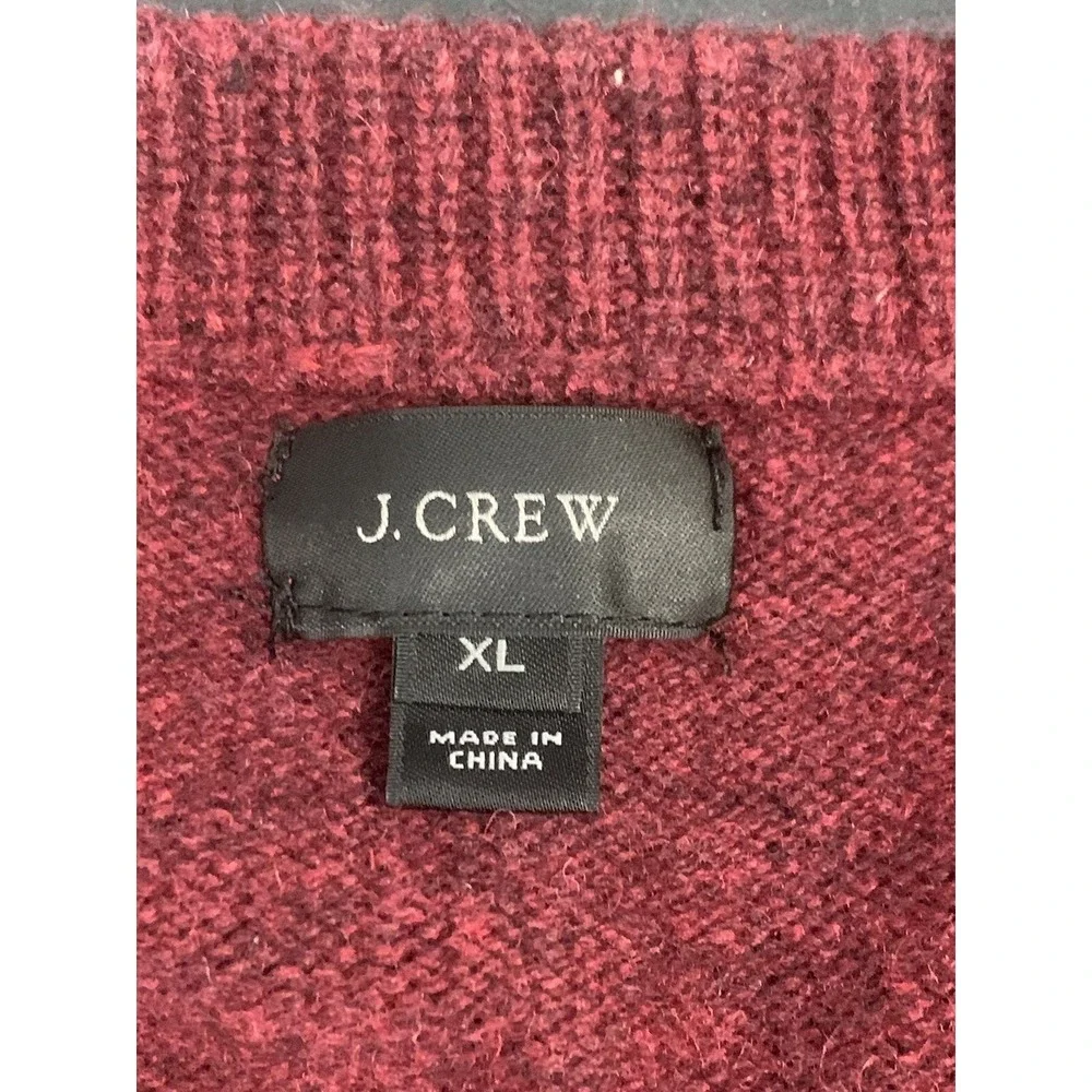 J Crew Mens 100% Lambs Wool Pullover Sweater Crimson Red XL 07939 Tight-Knit